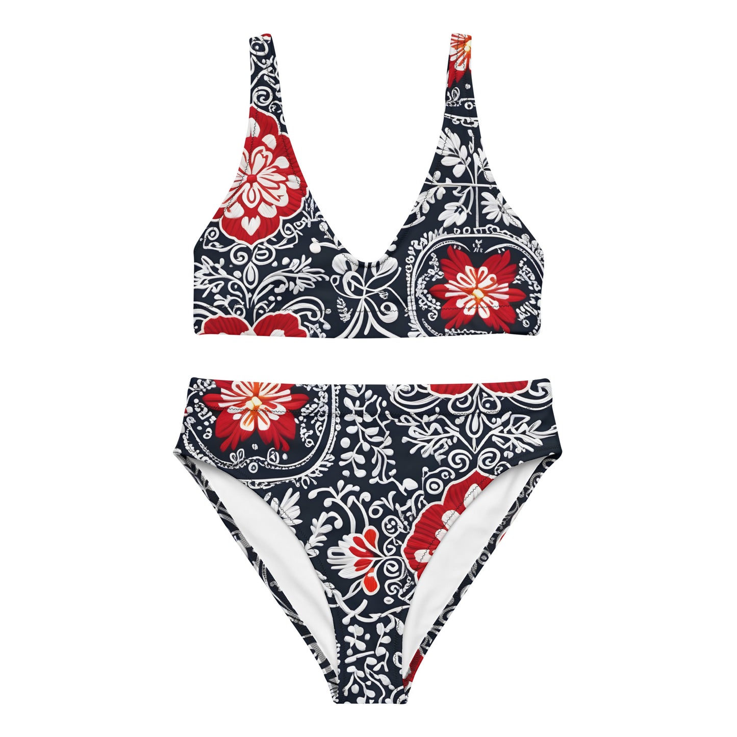 White and Black Floral 2PC Swimsuit