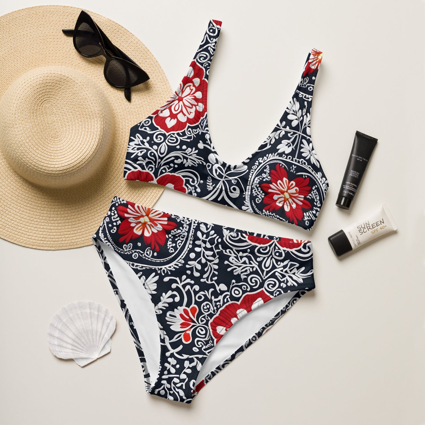 White and Black Floral 2PC Swimsuit