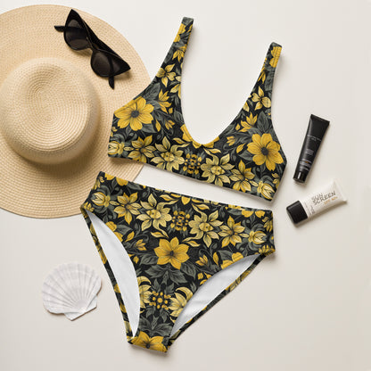 Black and Yellow Floral 2PC Swimsuit