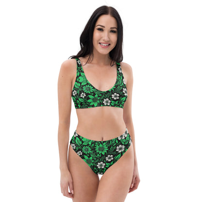 Green on Black Floral 2PC Swimsuit