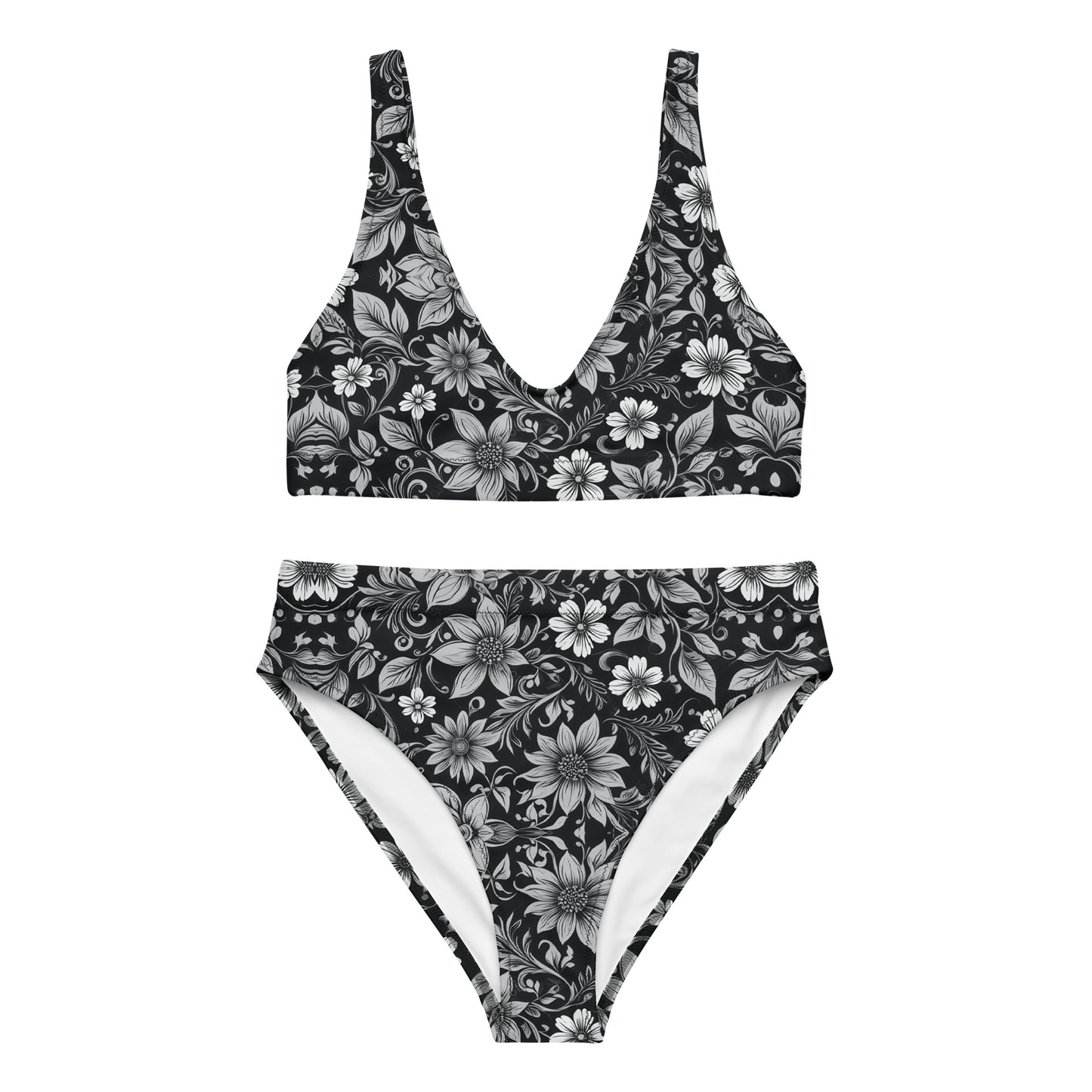 Black and White Floral 2PC Swimsuit