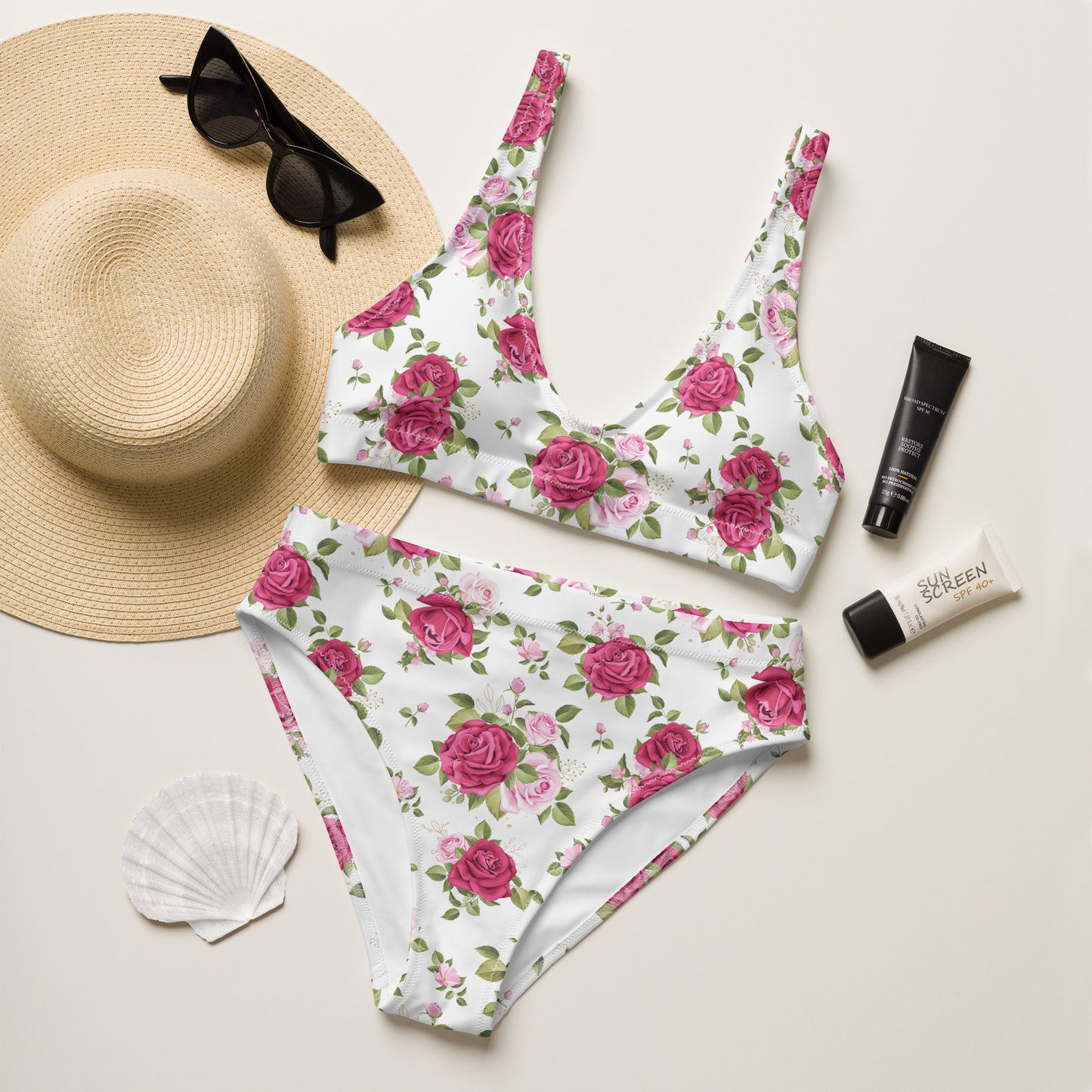 Pink Roses Floral 2PC Swimsuit