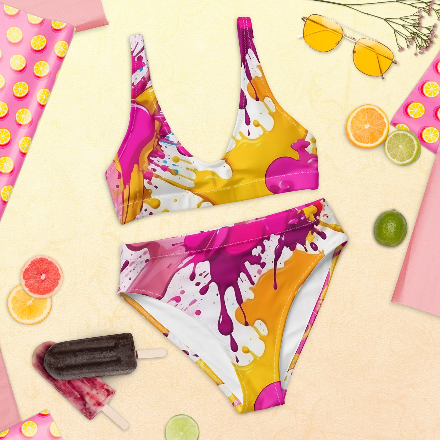 Pink and Yellow Splash Art 2PC Swimsuit