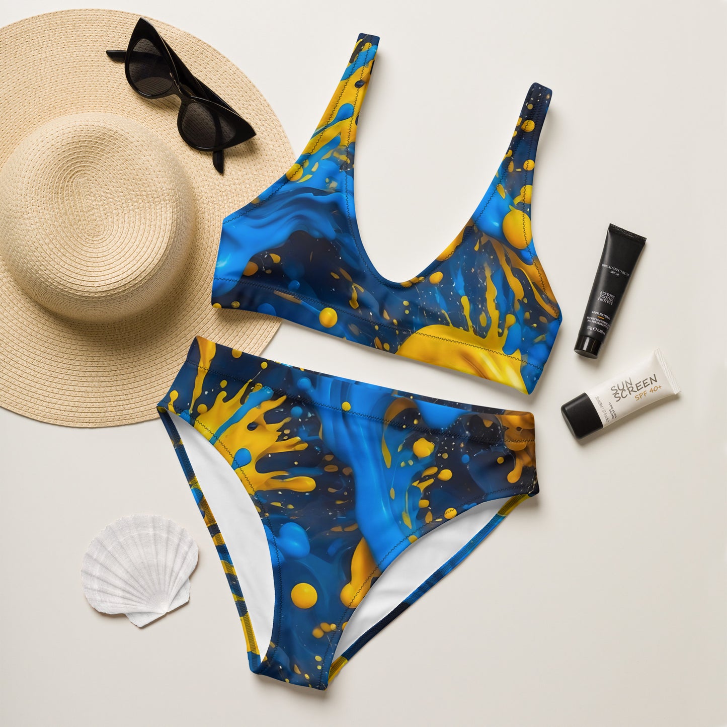 Blue and Yellow Splash Art 2PC Swimsuit