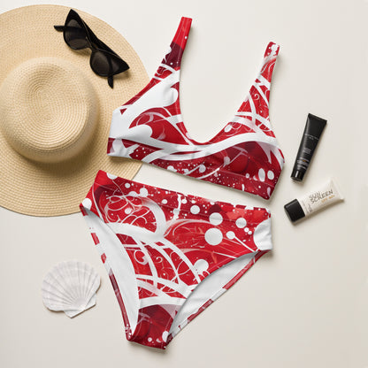 Red and White Splash Art 2PC Swimsuit