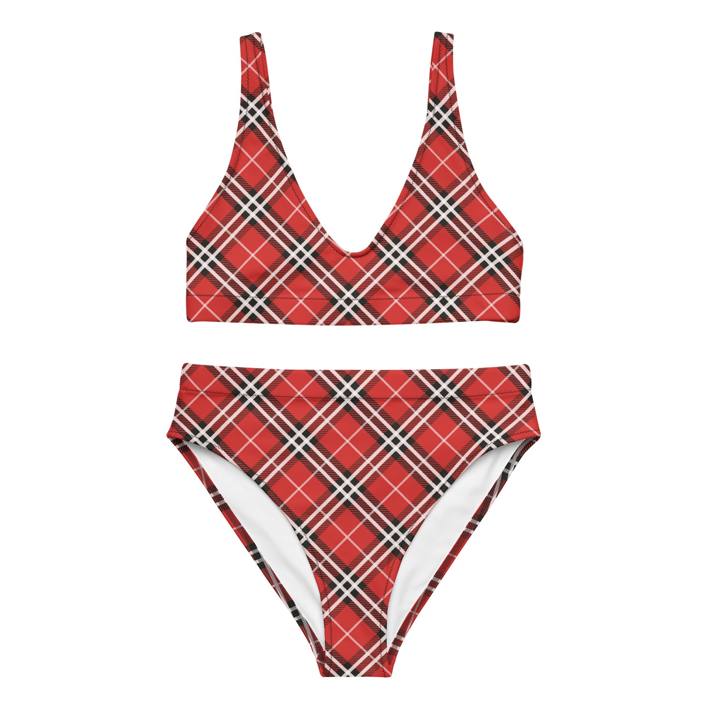 Red Plaid with White Stripes 2PC Swimsuit