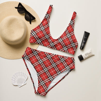 Red Plaid with White Stripes 2PC Swimsuit