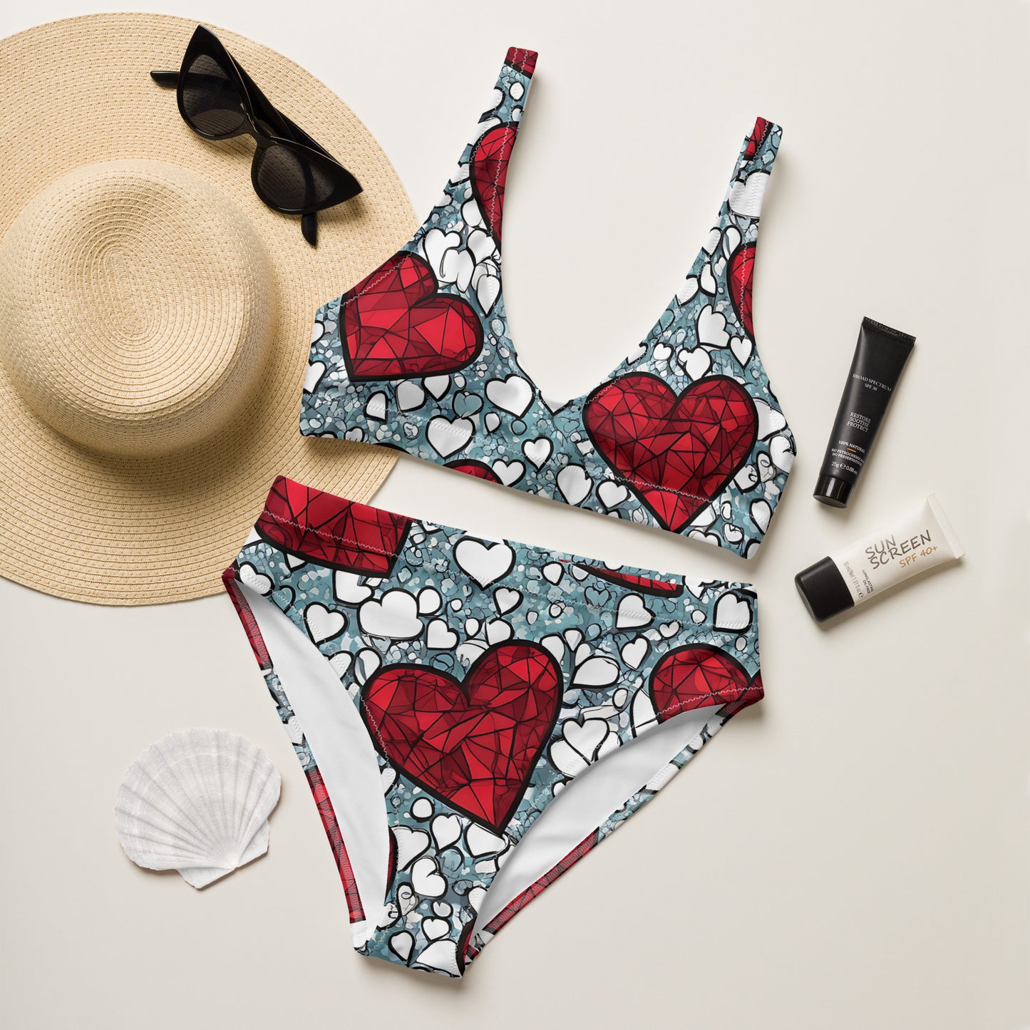 Red Hearts on White 2PC Swimsuit