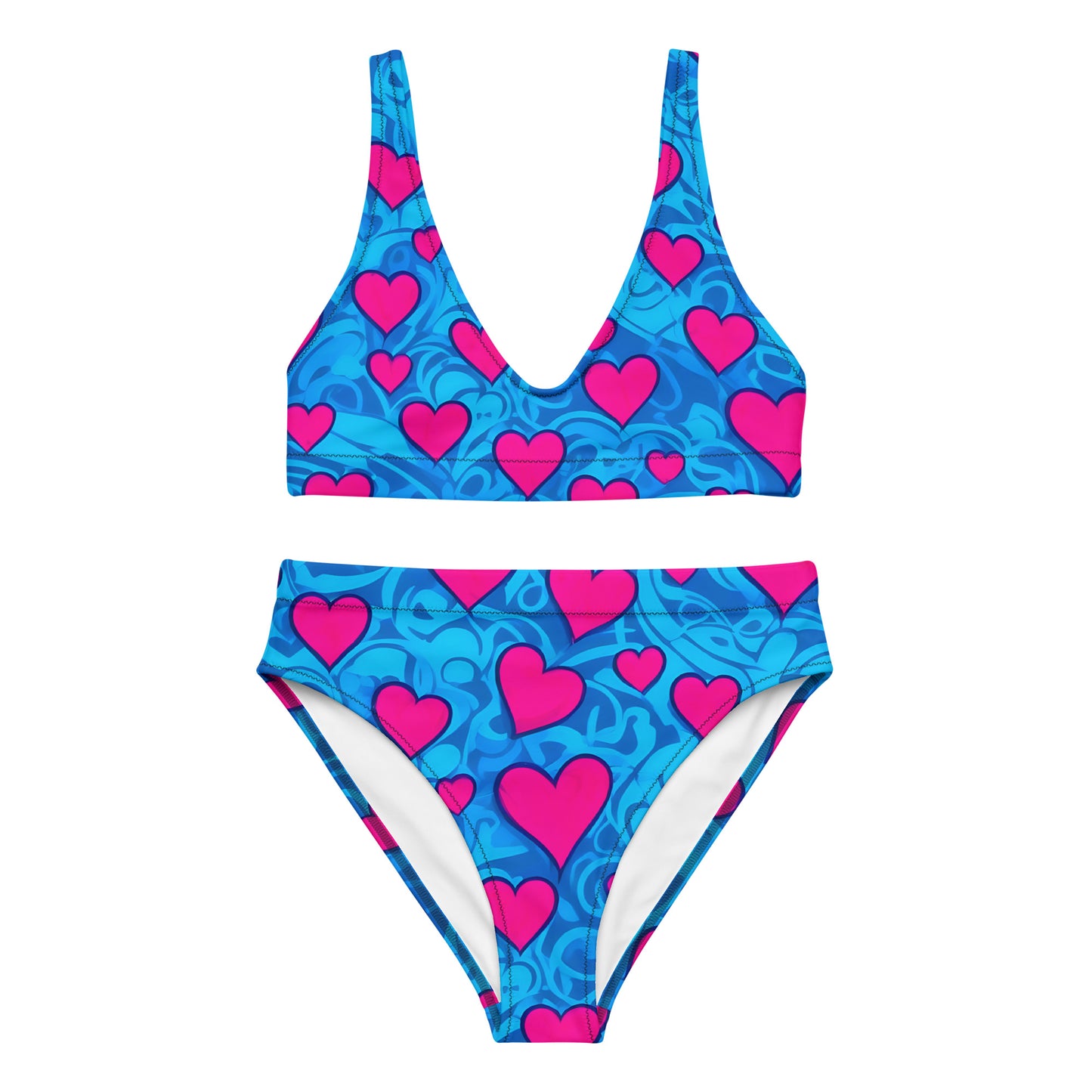 Pink Hearts on Blue 2PC Swimsuit