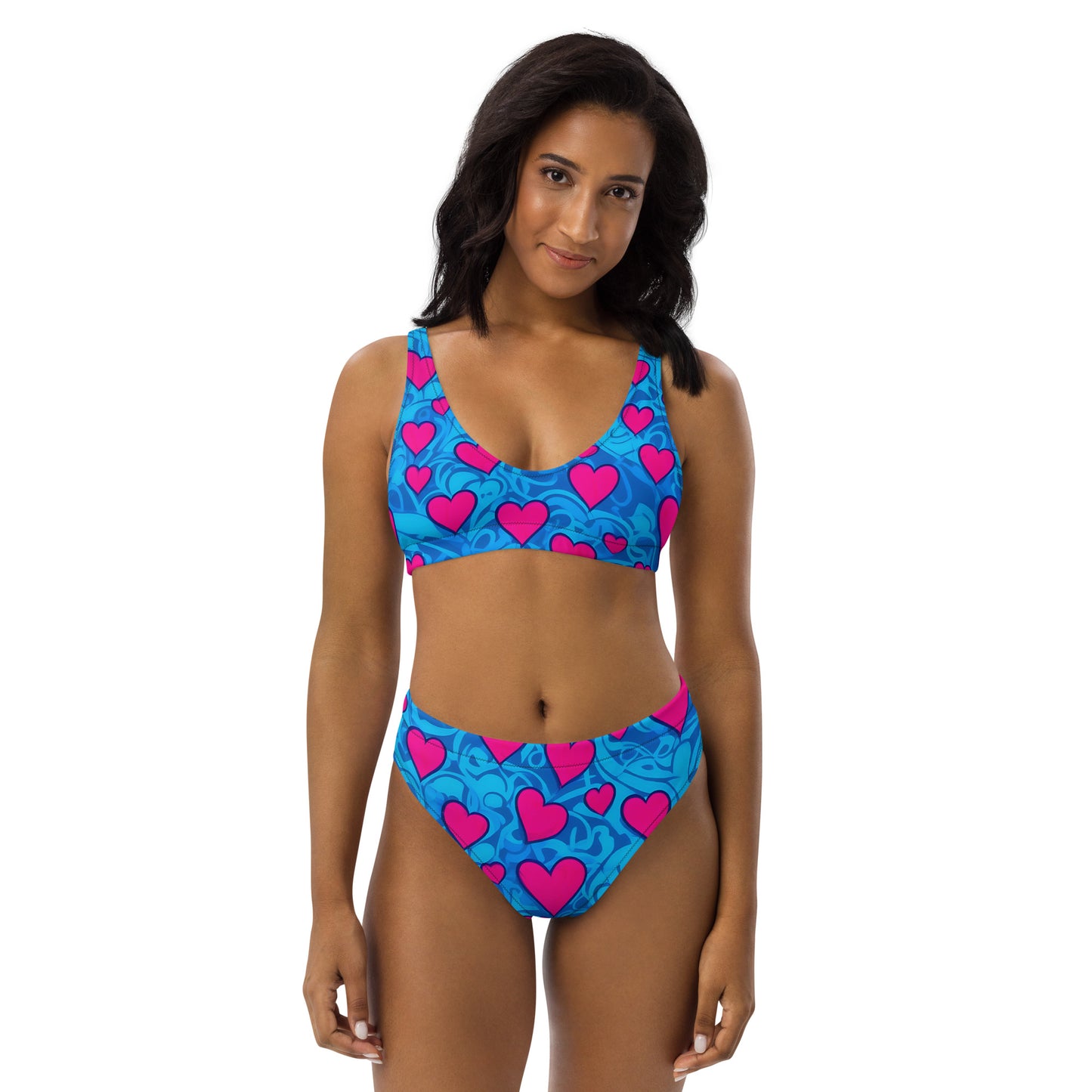 Pink Hearts on Blue 2PC Swimsuit