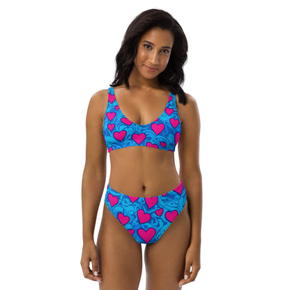 Pink Hearts on Blue 2PC Swimsuit