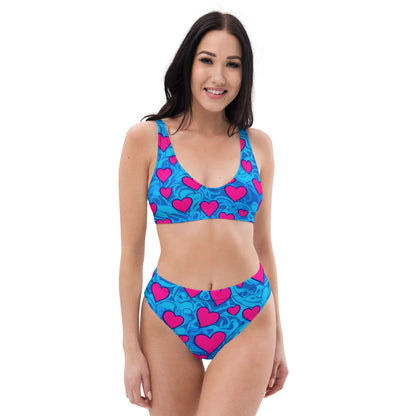 Pink Hearts on Blue 2PC Swimsuit