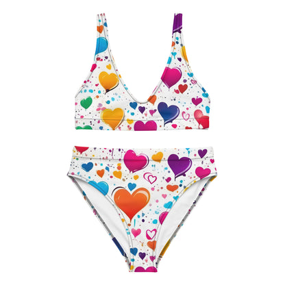 Colorful Hearts on White 2PC Swimsuit