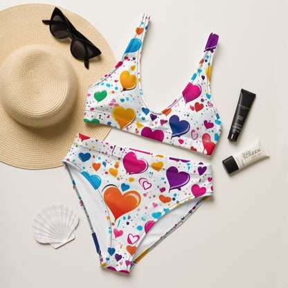 Colorful Hearts on White 2PC Swimsuit