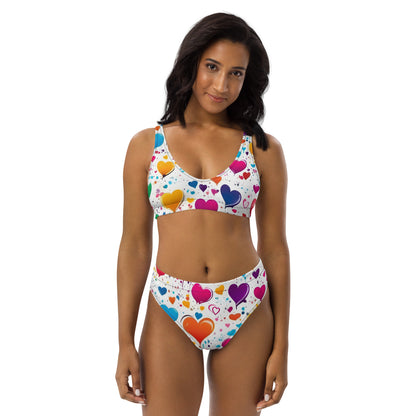 Colorful Hearts on White 2PC Swimsuit