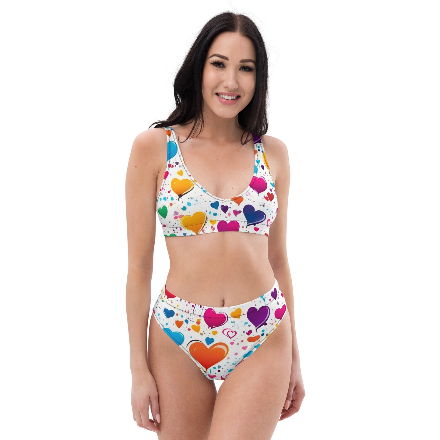 Colorful Hearts on White 2PC Swimsuit