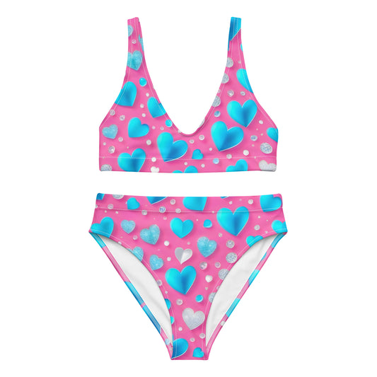 Cute Blue Hearts on Pink 2PC Swimsuit