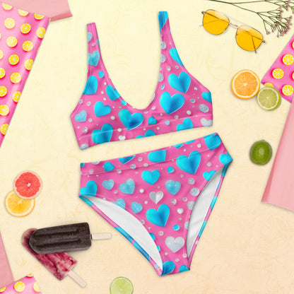 Cute Blue Hearts on Pink 2PC Swimsuit