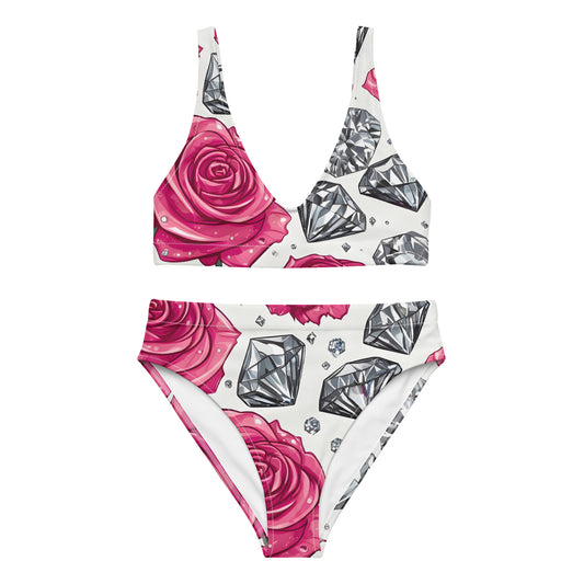 Roses and Diamonds on White 2PC Swimsuit