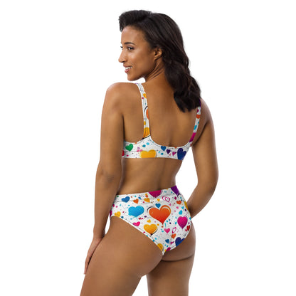 Colorful Hearts on White 2PC Swimsuit