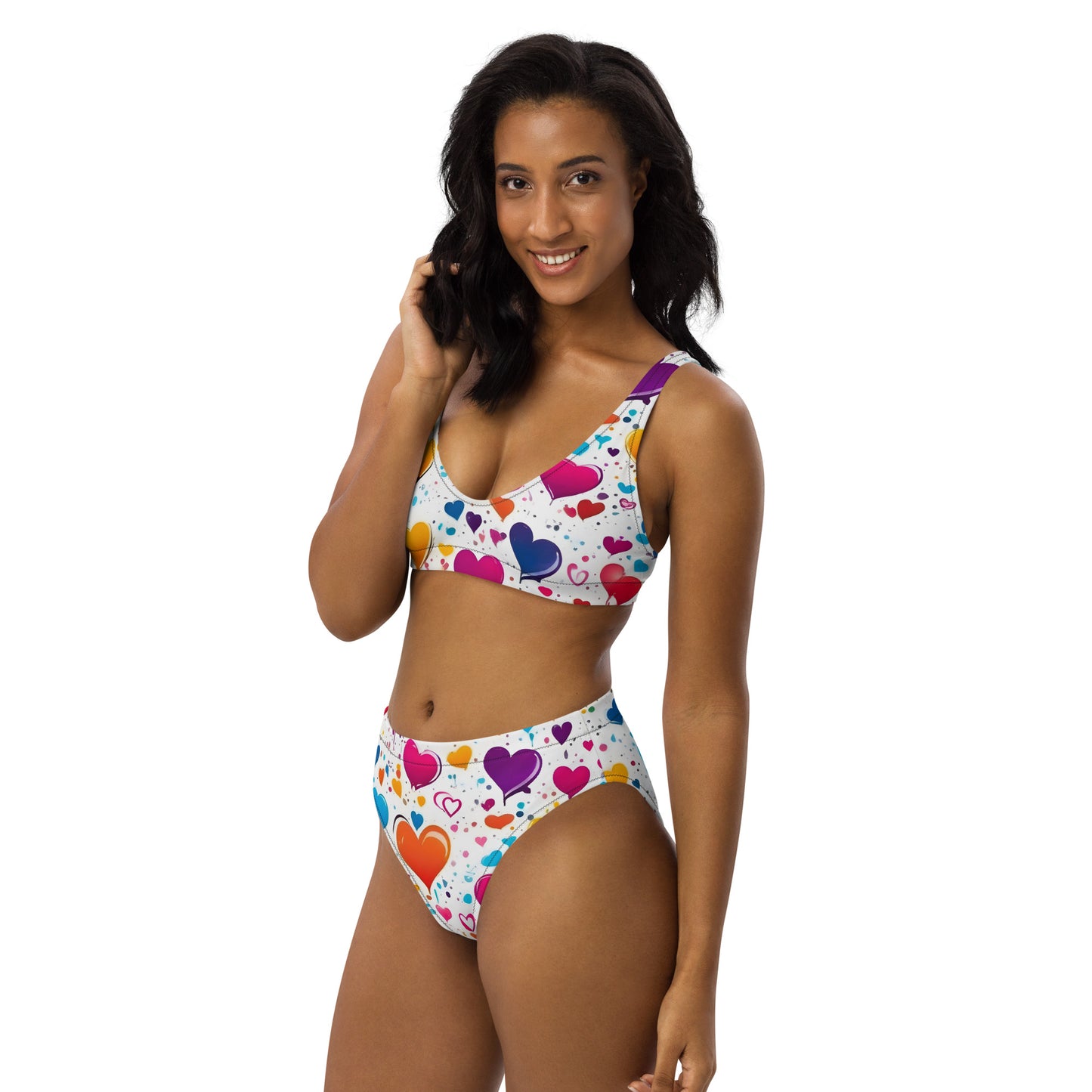 Colorful Hearts on White 2PC Swimsuit