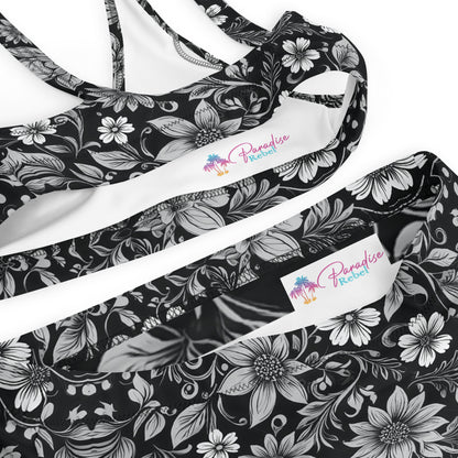 Black and White Floral 2PC Swimsuit