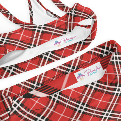 Red Plaid with White Stripes 2PC Swimsuit