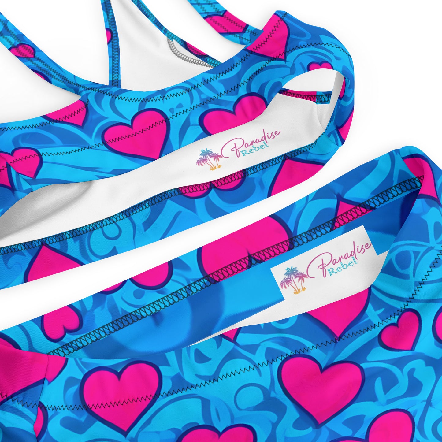 Pink Hearts on Blue 2PC Swimsuit