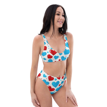 Red and Blue Hearts Cute 2PC Swimsuit