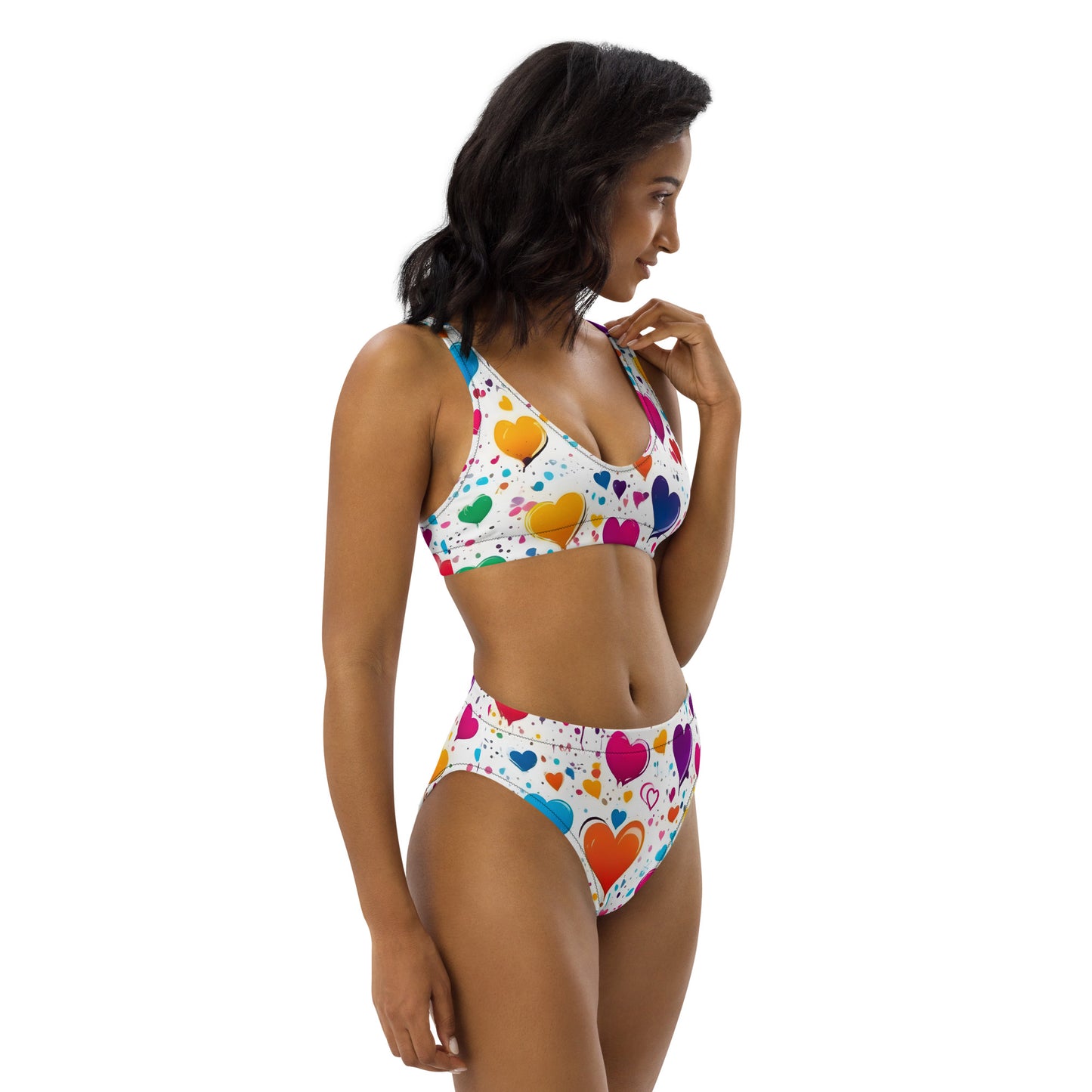 Colorful Hearts on White 2PC Swimsuit