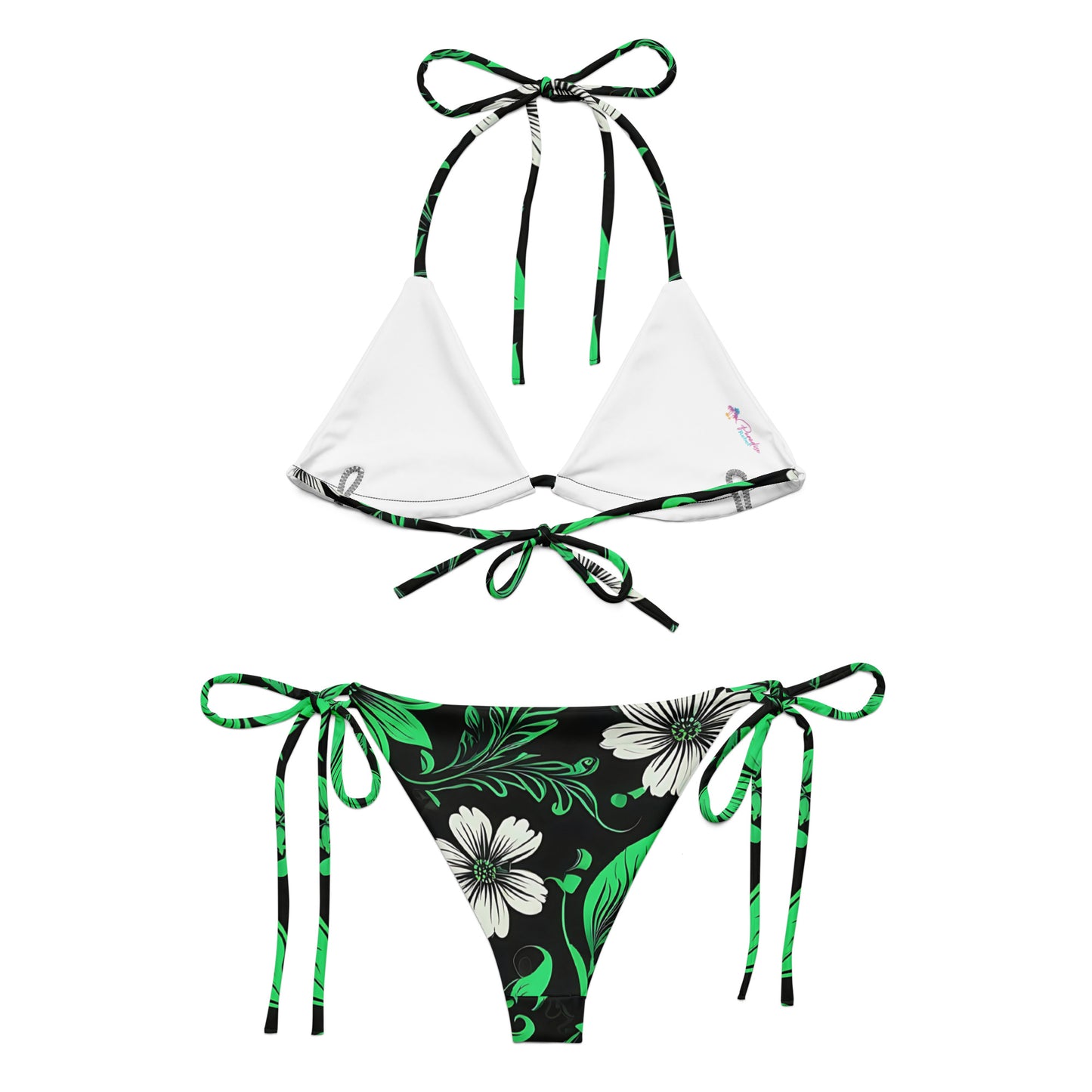 Green on Black Floral Bikini