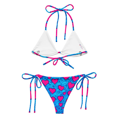 Pink Hearts on Blue Bikini