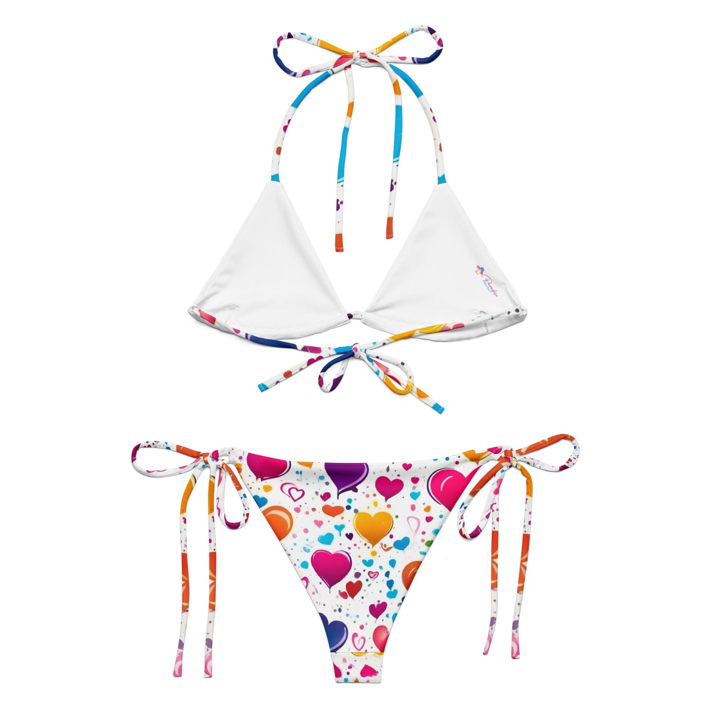 Colorful Hearts on White Bikini