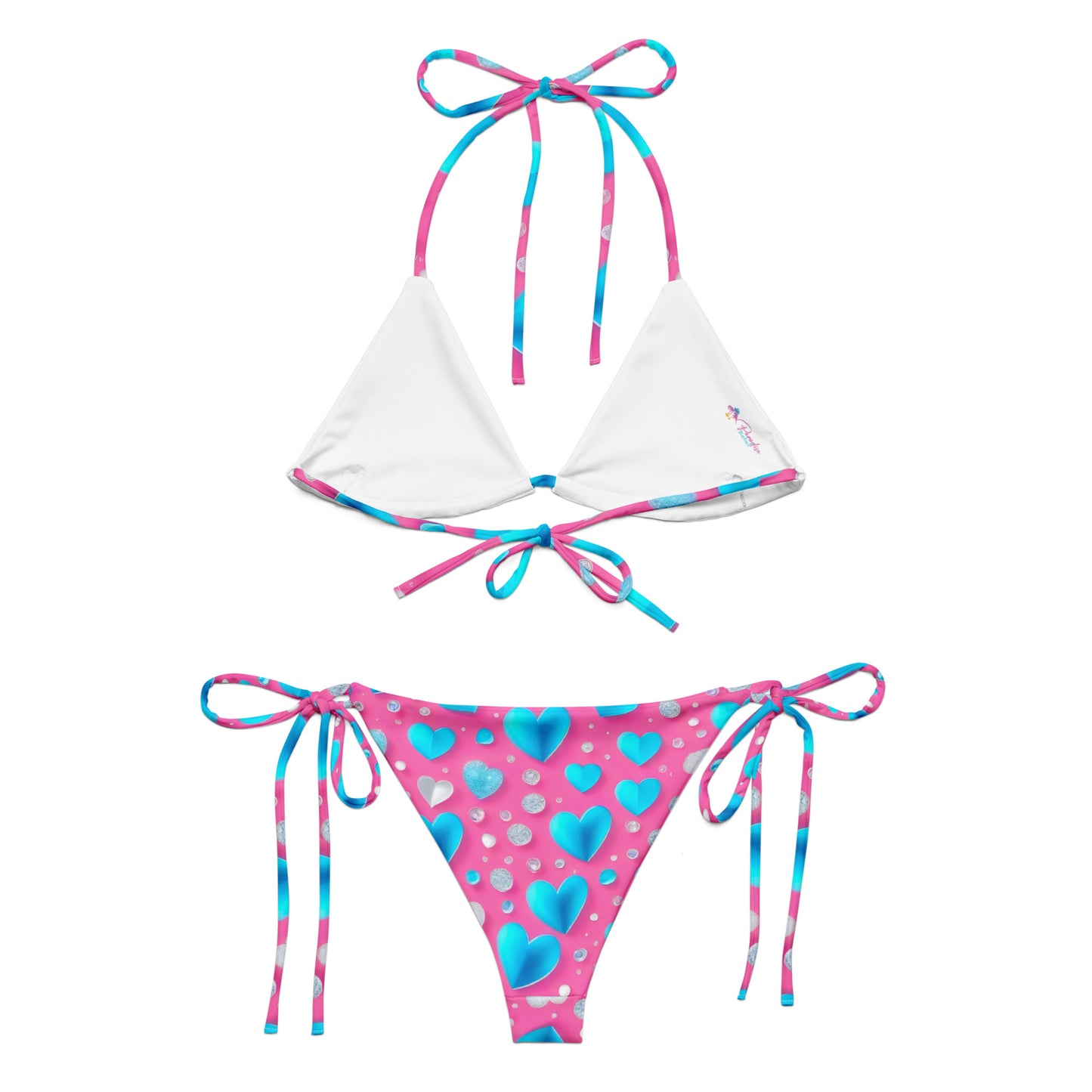 Cute Blue Hearts on Pink Bikini