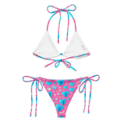 Cute Blue Hearts on Pink Bikini