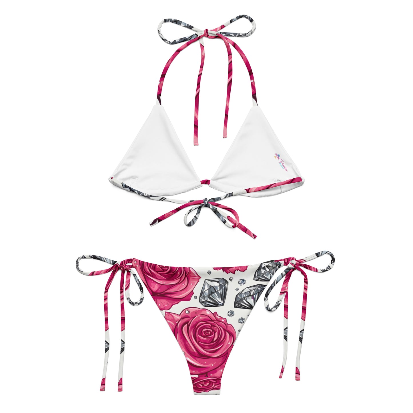 Roses and Diamonds on White Bikini