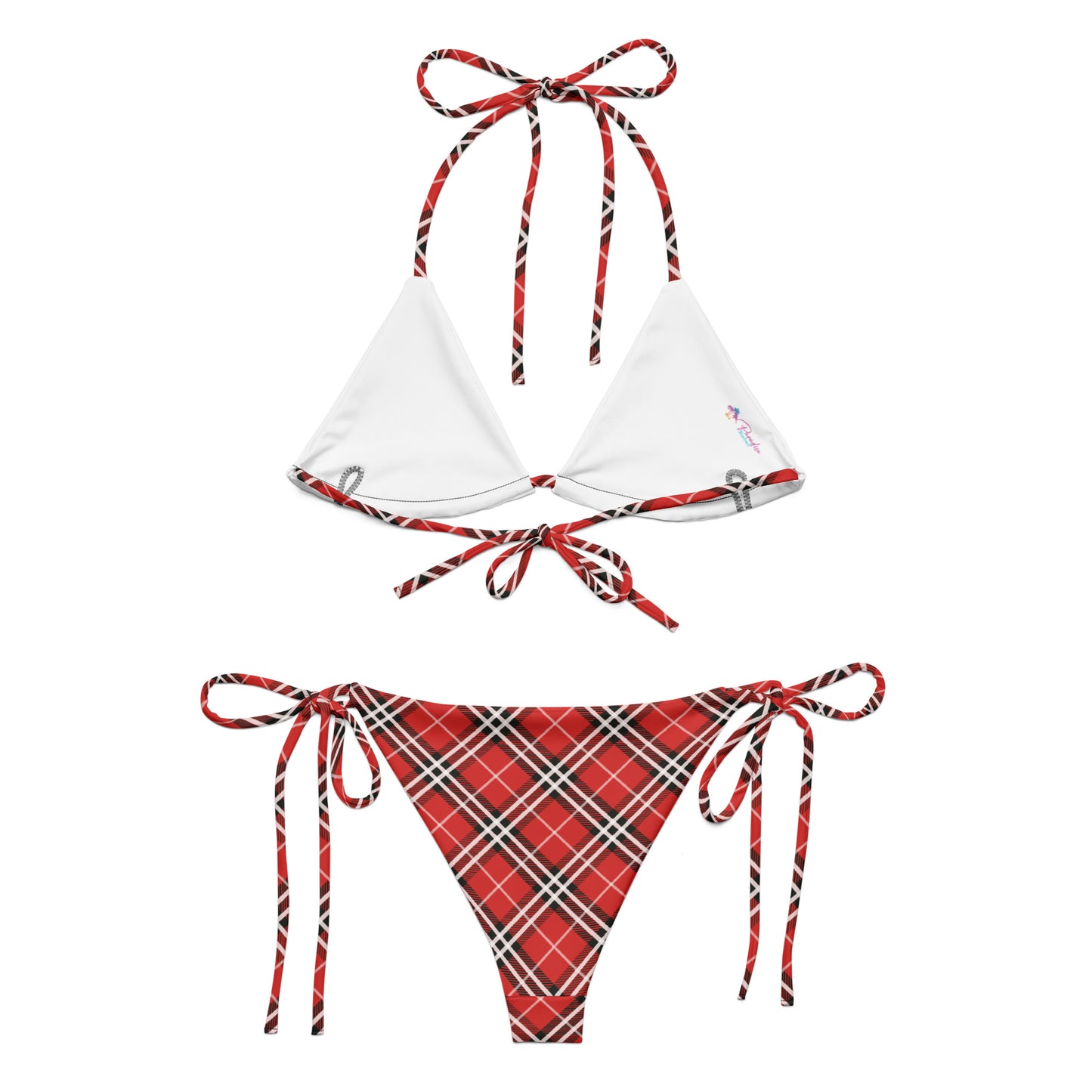 Red Plaid with White Stripes Bikini