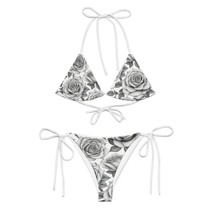 Black and White Roses Tattoo Style Bikini