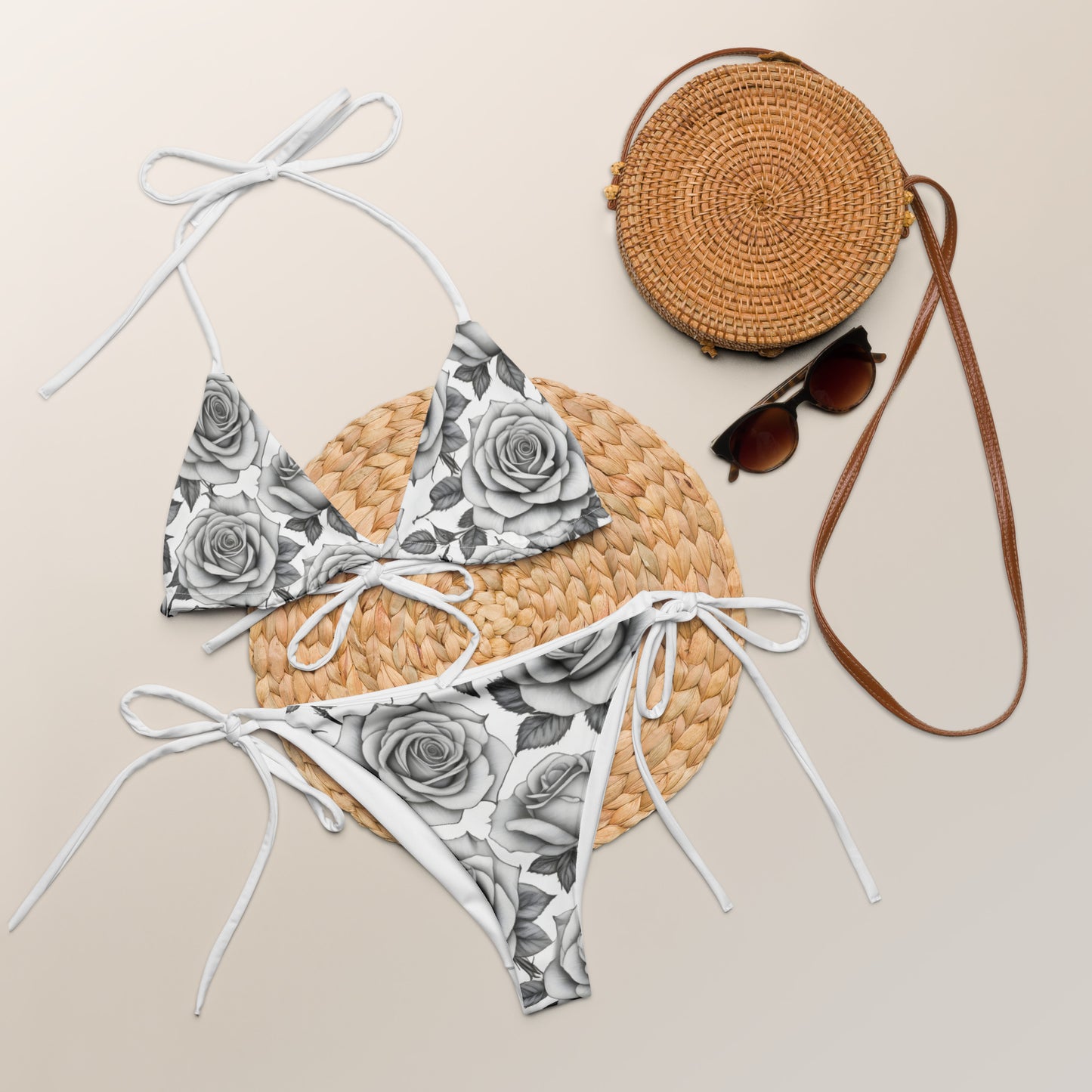 Black and White Roses Tattoo Style Bikini