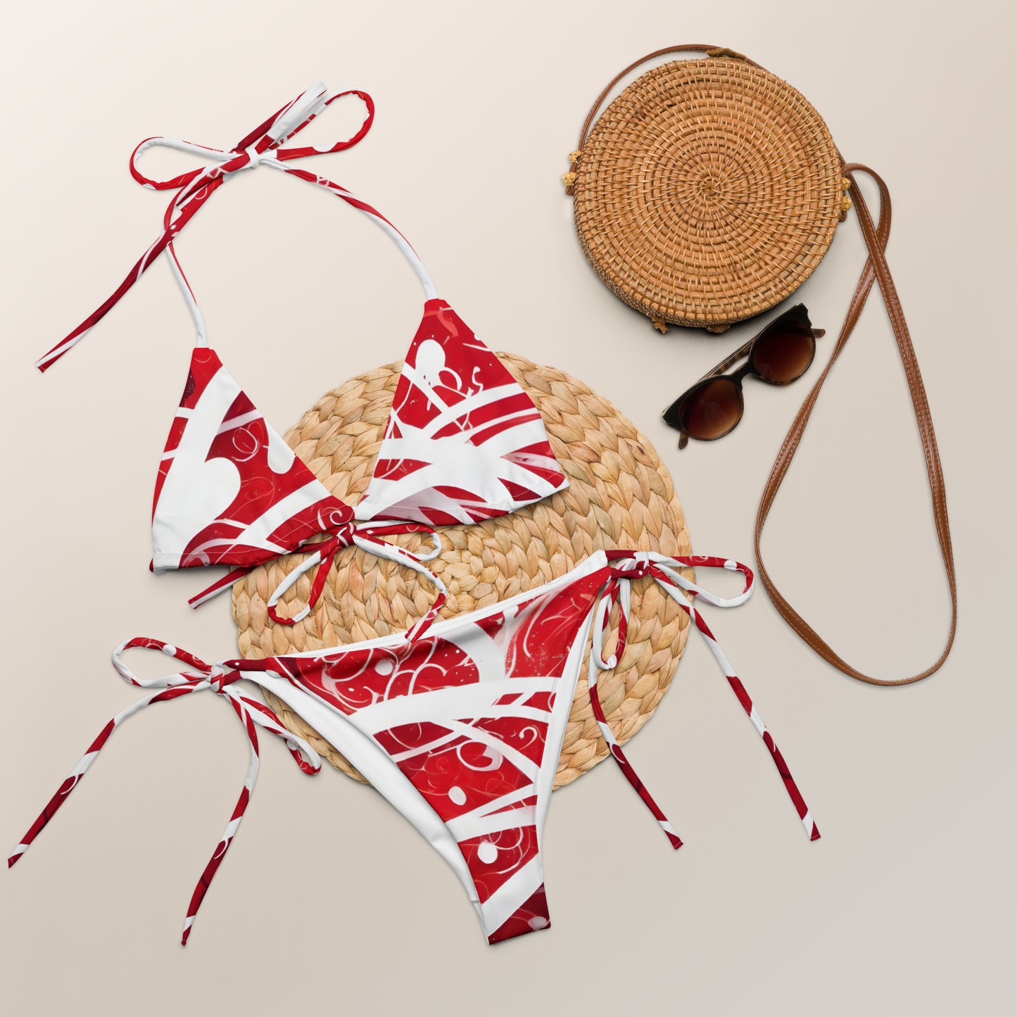 Red and White Splash Art Bikini