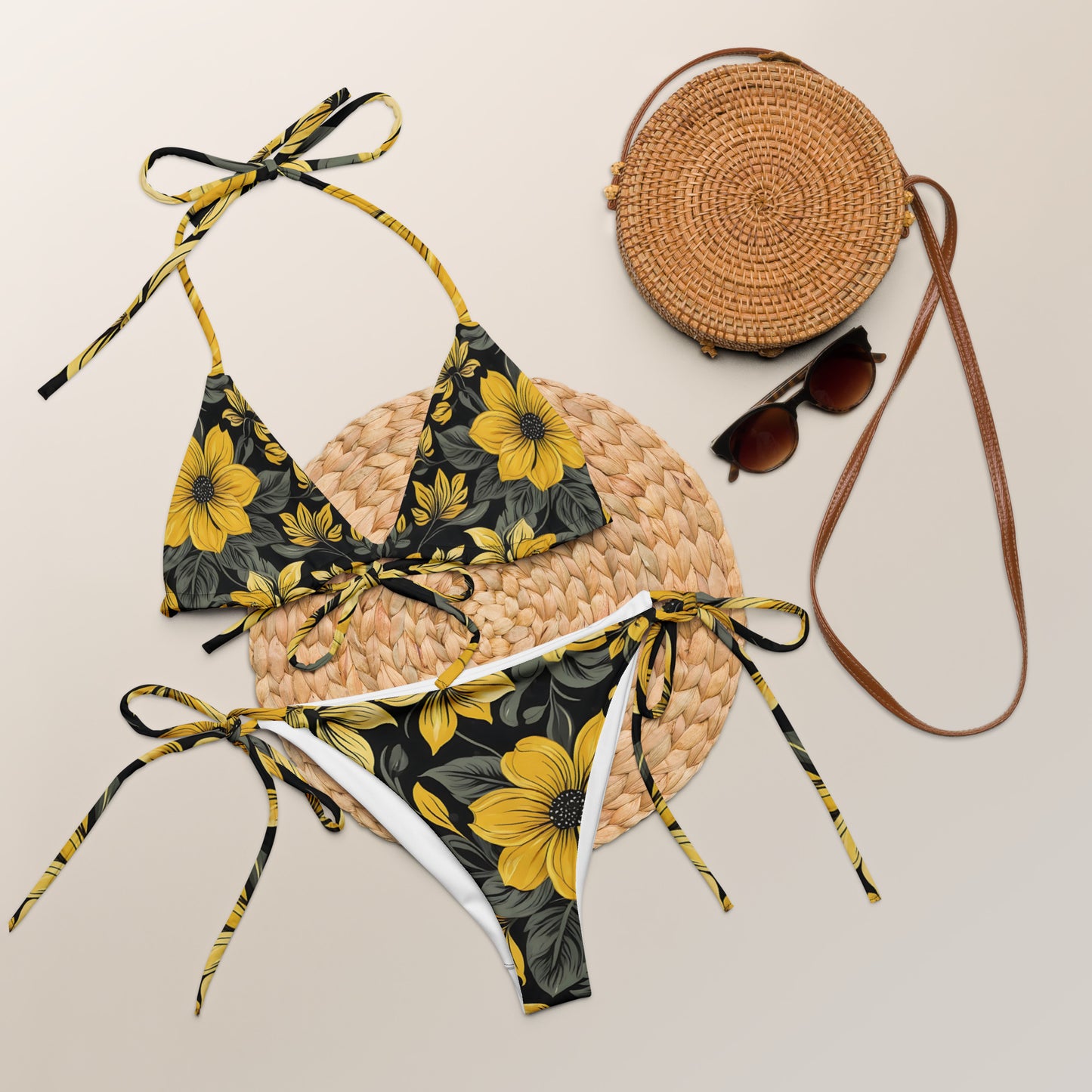 Black and Yellow Floral Bikini