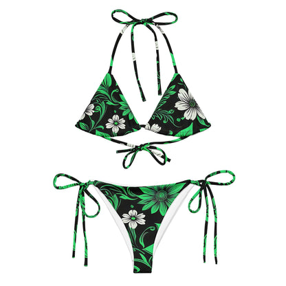 Green on Black Floral Bikini