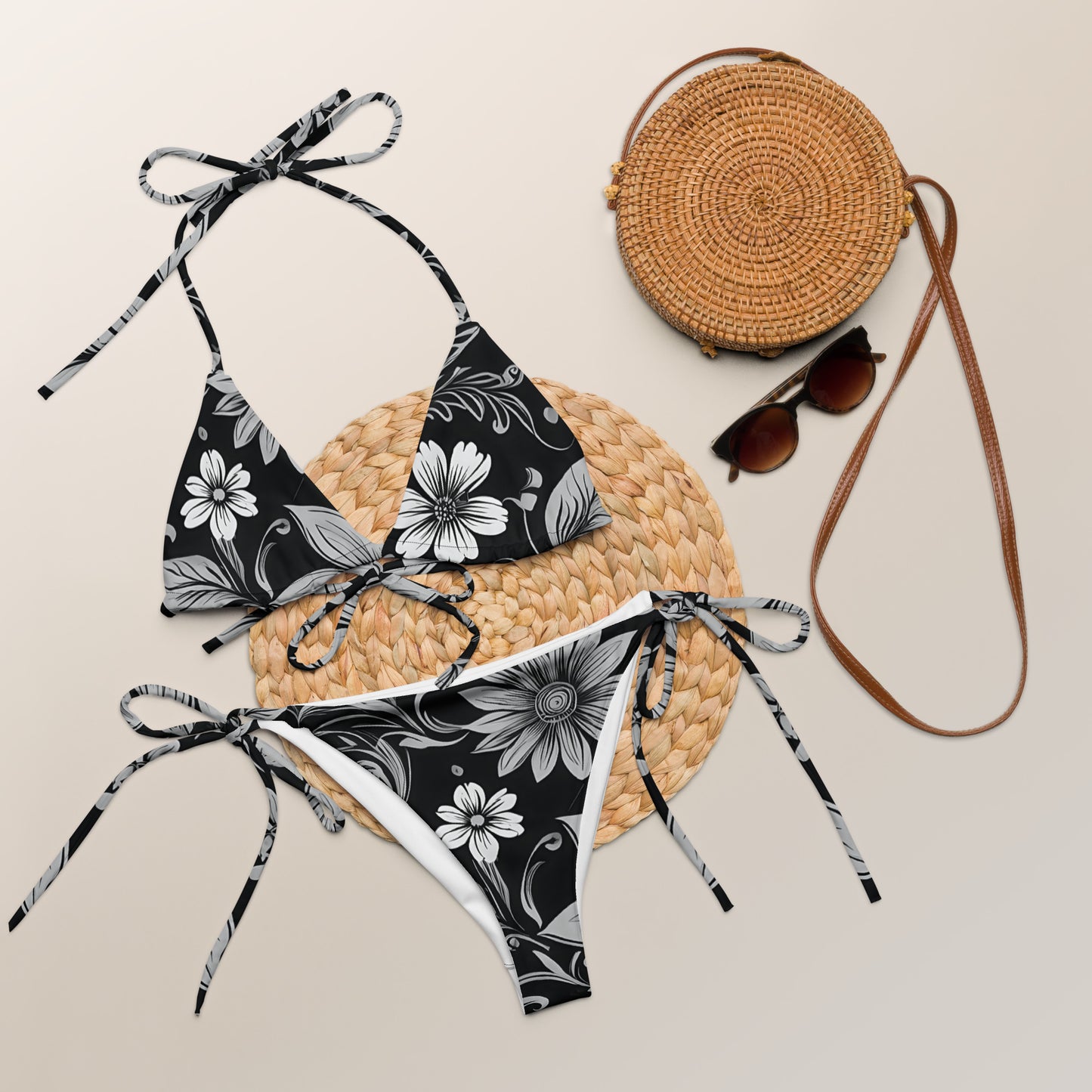 Black and White Floral Bikini