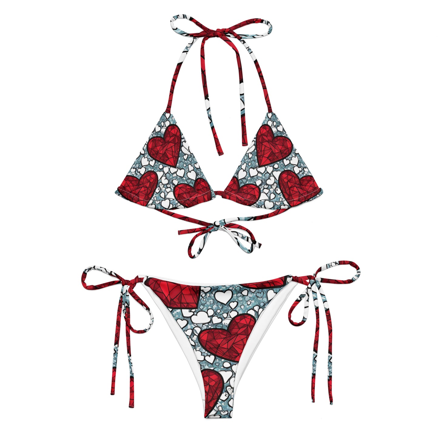 Red Hearts on White Bikini