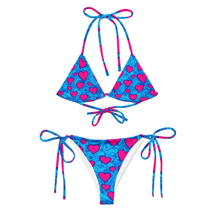 Pink Hearts on Blue Bikini