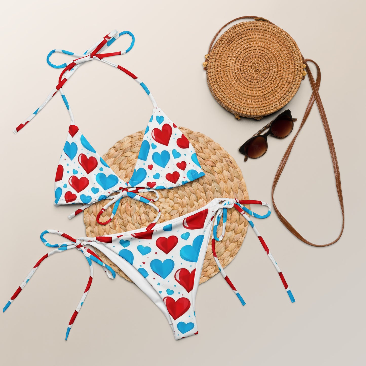 Red and Blue Hearts Cute Bikini