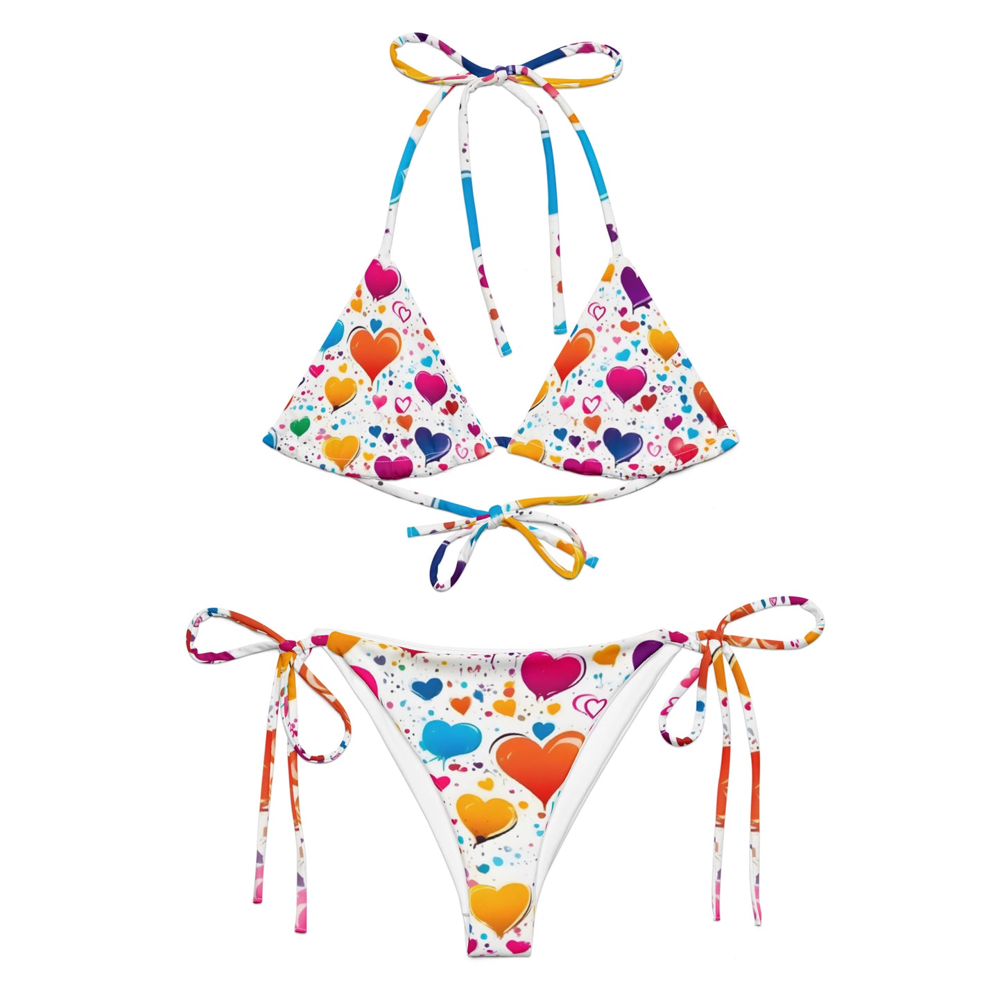 Colorful Hearts on White Bikini