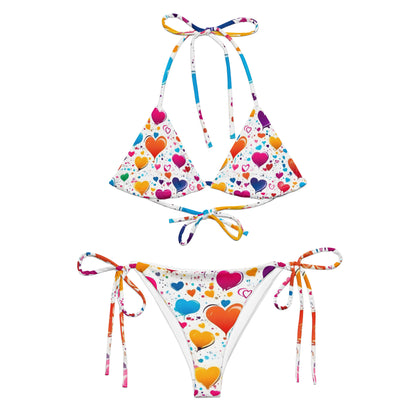 Colorful Hearts on White Bikini