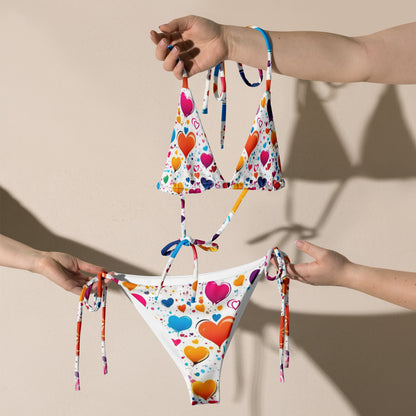 Colorful Hearts on White Bikini