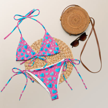 Cute Blue Hearts on Pink Bikini